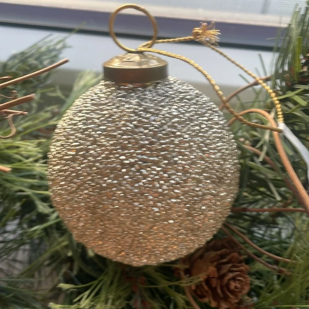 COPY - RH Restoration Hardware - Silver Beaded 3in Ball Christmas Ornament